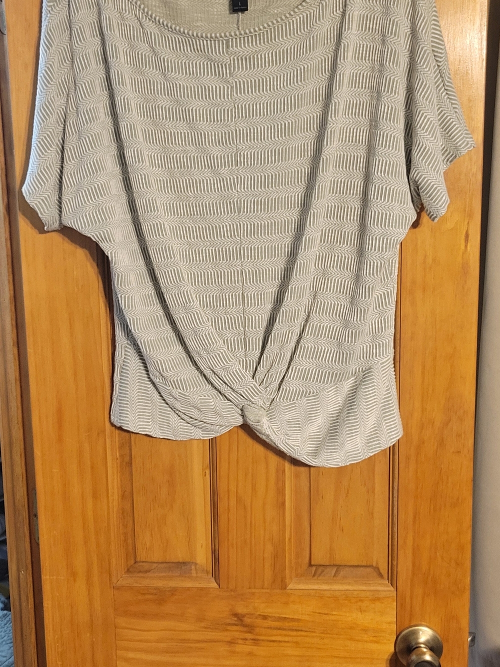 Daytrip Sage Green/ White Chevron Twist-Front Dolman Top